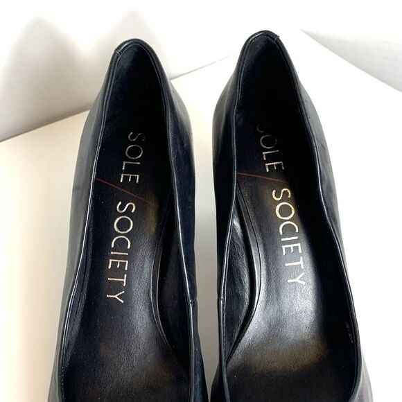 Sole Society Elle Black Pointed Toe Asymmetrical Vamp Block Heel Pumps Size 10 - Picture 4 of 10